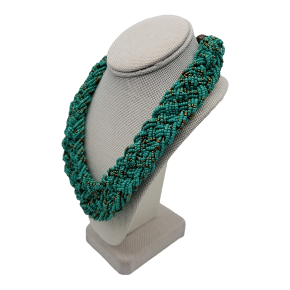 Seed Bead Collar Necklace Blue with Extender - Picture 2 of 8